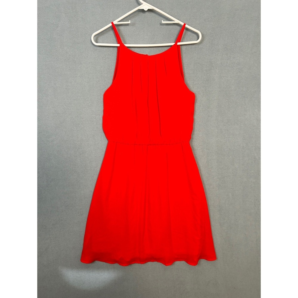 Tacera Womens Red-Orange Pleated High Neck Sleeveless Mini Dress Size M